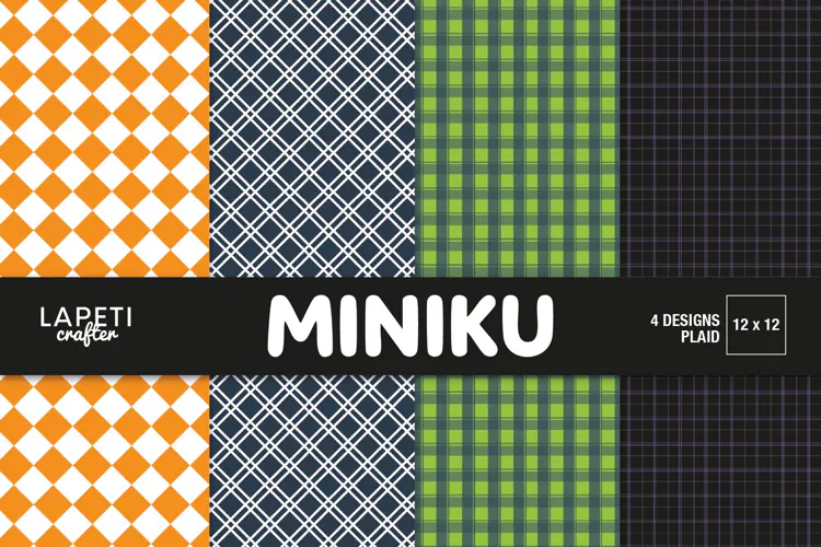 Halloween Plaid Digital Paper, Orange Green Purple Scrapbook