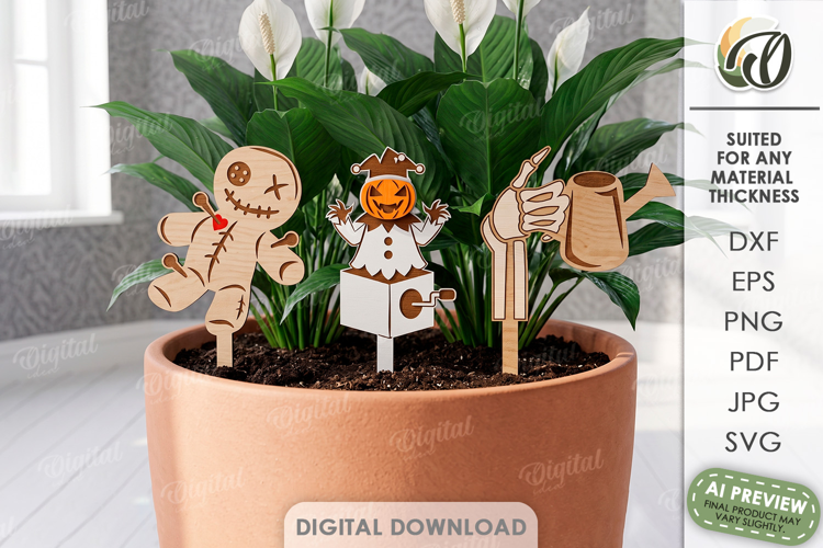 Halloween Plant Stakes Laser Cut. Spooky Plant Pot Decor SVG
