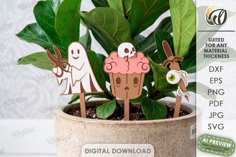 Halloween Plant Stakes Laser Cut. Spooky Plant Pot Decor SVG
