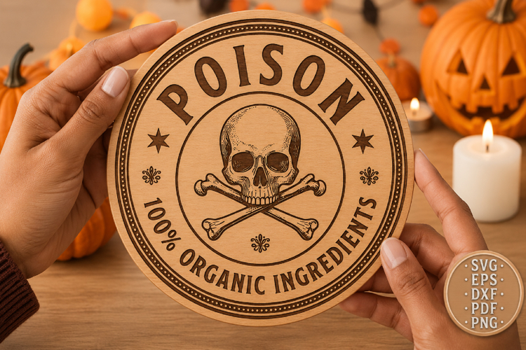 Halloween Poison Skull Laser Cut, Coaster Design