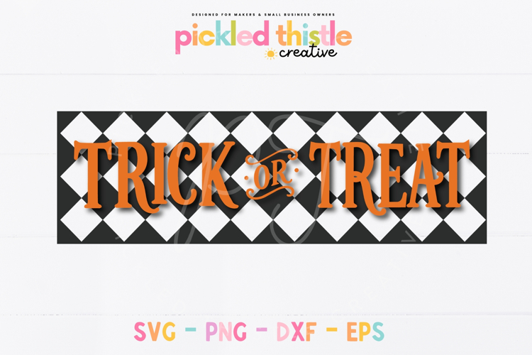 Trick or Treat Halloween SVG, Checkered Porch Sign Cut File