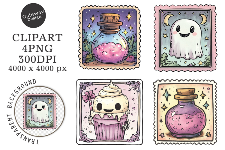 Halloween Postage Stamp Animal Clipart