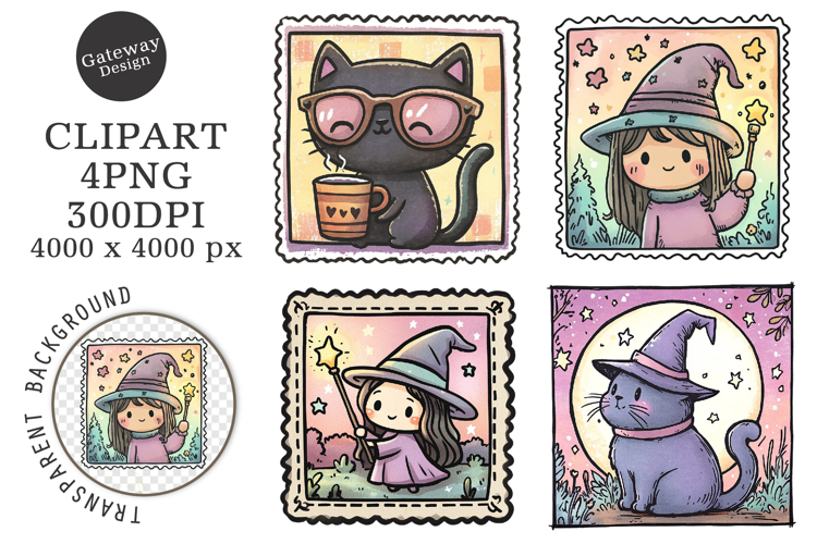 Halloween Postage Stamp Animal Clipart