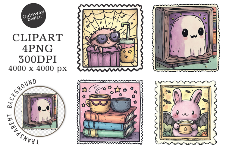 Halloween Postage Stamp Animal Clipart