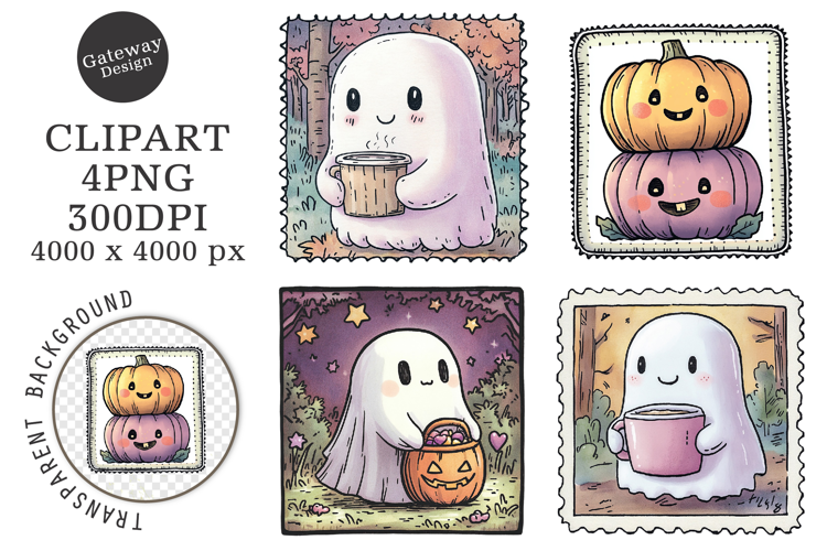 Halloween Postage Stamp Animal Clipart