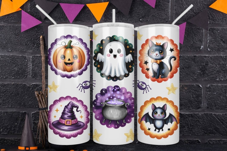 Halloween Postage Stamp Skinny Tumbler Wrap