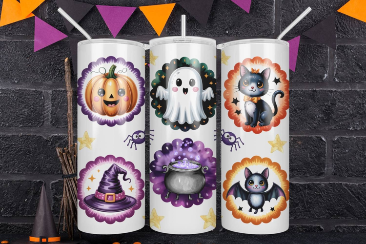 Halloween Postage Stamp Skinny Tumbler Wrap