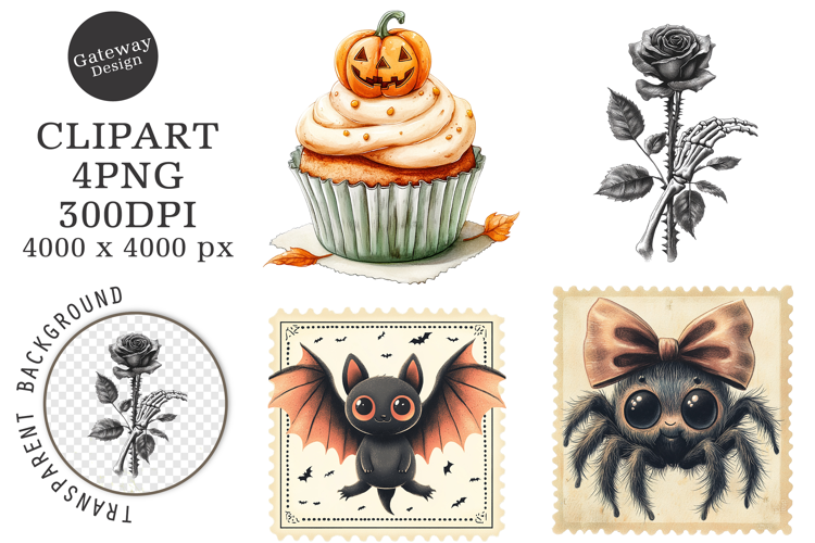 Halloween Postage Stamps Clipart PNG