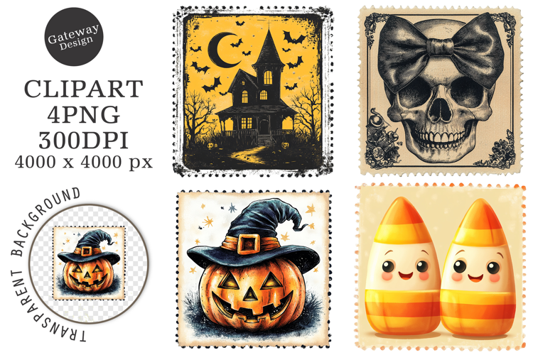 Halloween Postage Stamps Clipart PNG