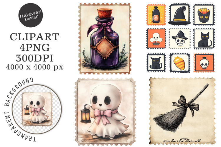 Halloween Postage Stamps Clipart PNG