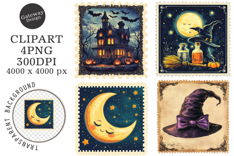 Halloween Postage Stamps Clipart PNG
