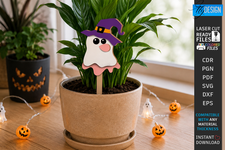 Halloween Pot Stakes Laser Cut | Plant Marker | Ghost Laser