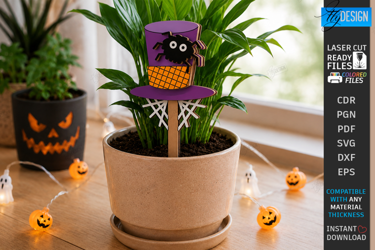 Halloween Pot Stakes Laser Cut | Plant Marker | Spider Laser