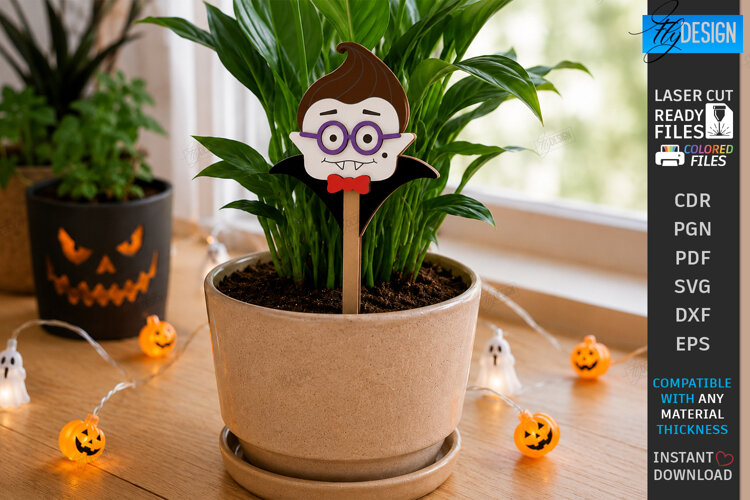 Halloween Pot Stakes Laser Cut | Plant Marker | Vampire SVG example image 1