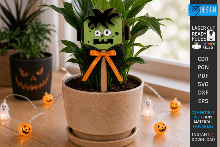 Halloween Pot Stakes Laser Cut | Plant Marker | Monster SVG example image 1