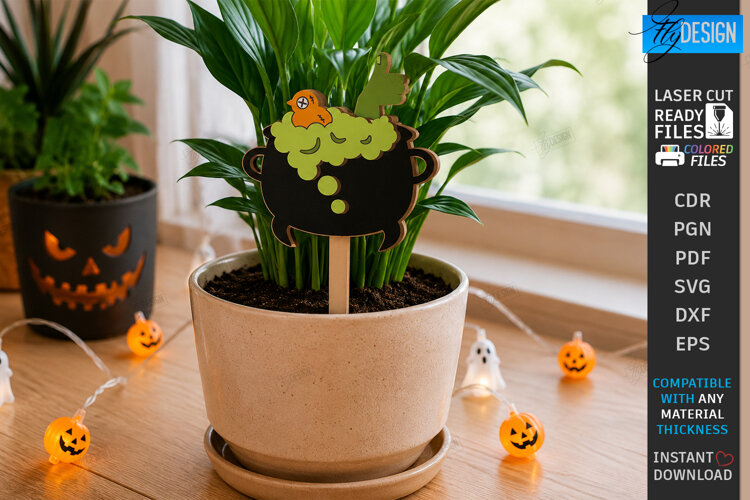 Halloween Pot Stakes Laser Cut | Plant Marker | Cauldron SVG example image 1