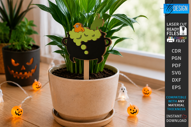 Halloween Pot Stakes Laser Cut | Plant Marker | Cauldron SVG