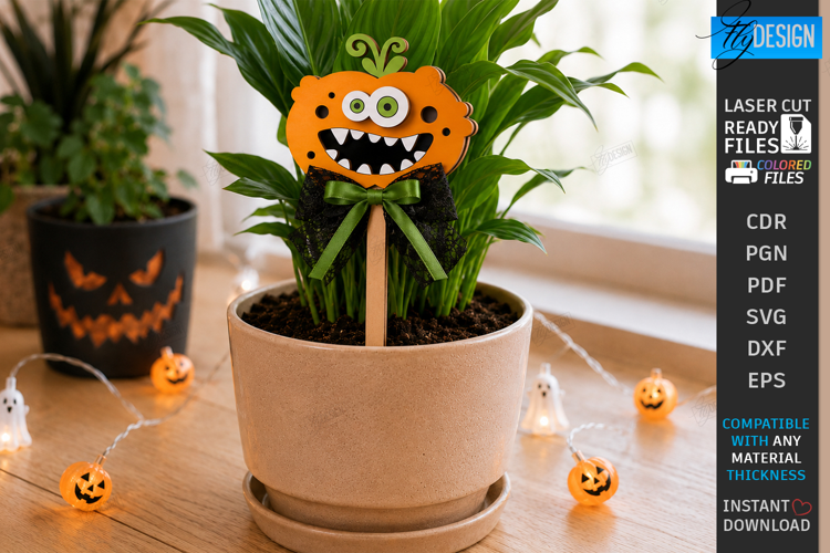 Halloween Pot Stakes Laser Cut | Plant Marker | Pumpkin SVG