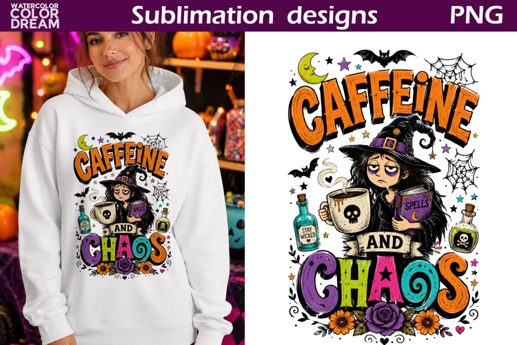 Caffeine and Chaos Witch | Halloween Sublimation