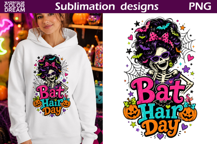 Bat Hair Day Skeleton | Halloween Shirt Sublimation
