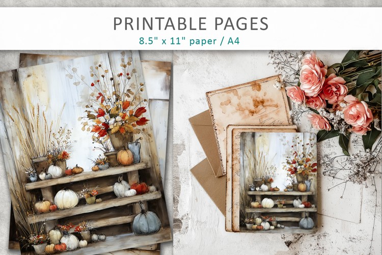 halloween junk journal pages, autumn grunge scrapbook