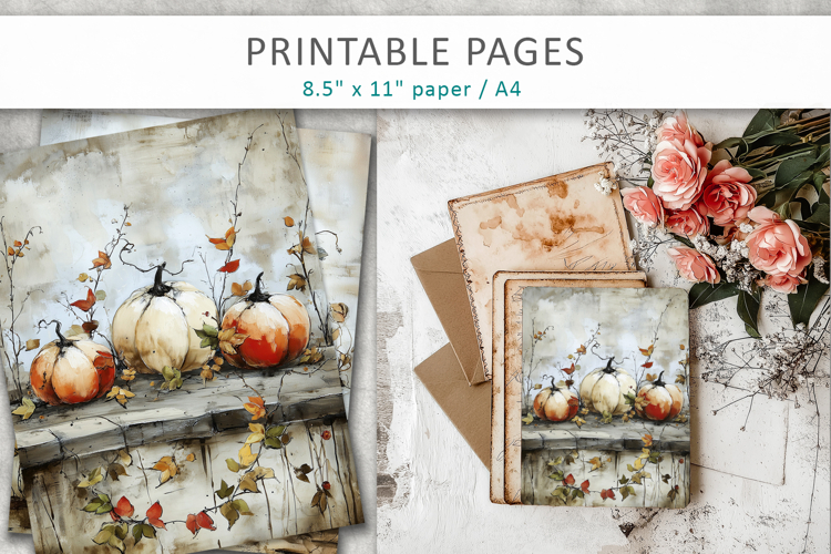 pumpkins vintage illustrations, halloween junk journal