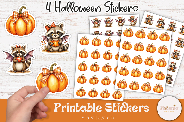 Cute Halloween Raccoon Stickers | Printable Stickers PNG
