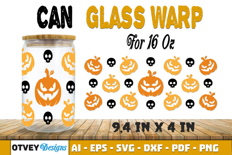 Can Glass 16 Oz Libbey Wrap SVG Halloween SVG example image 1