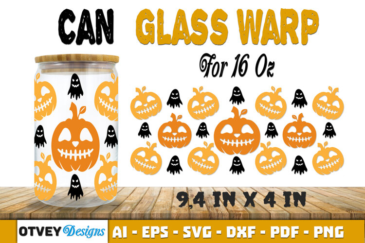 Can Glass 16 Oz Libbey Wrap SVG Halloween SVG example image 1