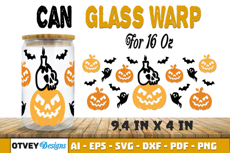 Can Glass 16 Oz Libbey Wrap SVG Halloween SVG example image 1