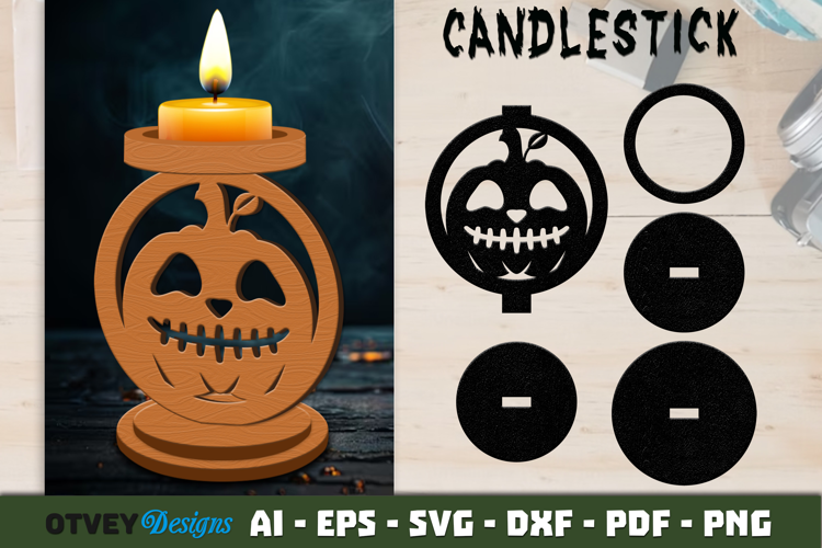 Halloween Pumkin Candlestick Lasercut