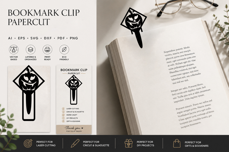 Halloween Pumkin Clip Bookmark Papercut