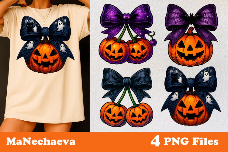 Halloween Coquette Sublimation | Jack O Lantern Bow Clipart