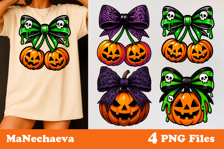 Halloween Coquette Sublimation | Jack O Lantern Bow Clipart
