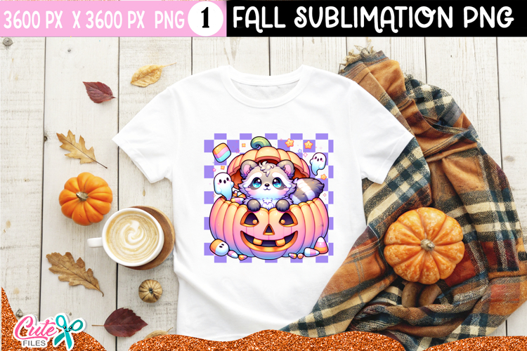 Pumpkin & Raccoon PNG | Halloween Sublimation Design