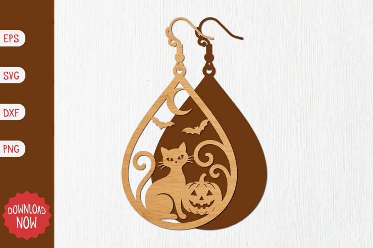 Halloween Pumpkin Cat Earring SVG