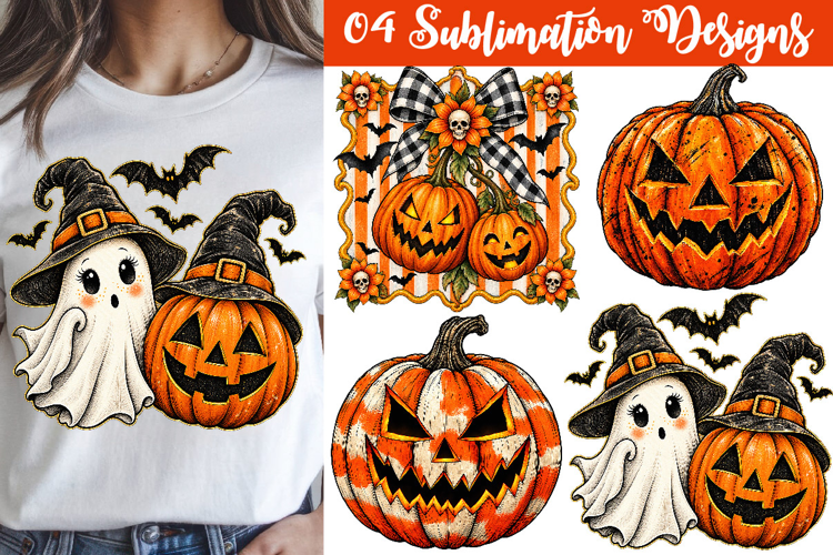 Halloween Pumpkin Ghost Sublimation PNG, Pumpkin Sublimation