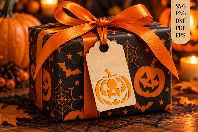 Halloween Pumpkin Hang Tag Laser Cut SVG example image 1