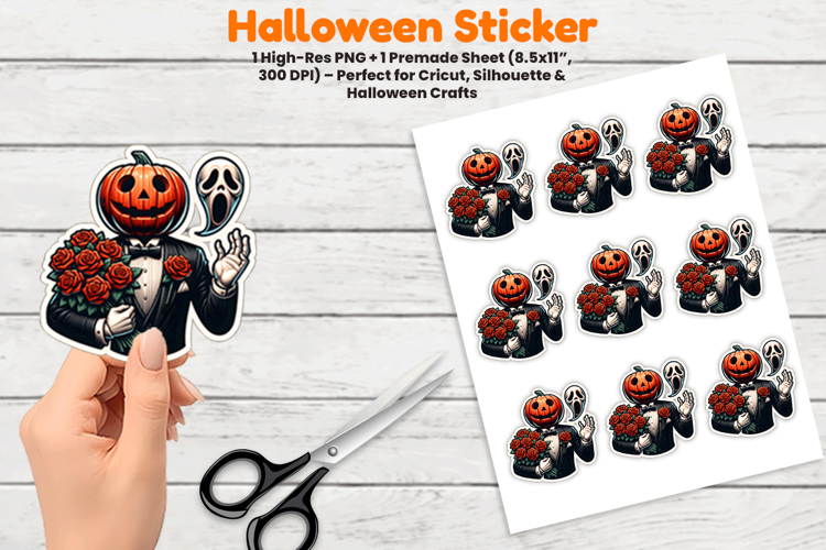 Halloween Pumpkin Head Ghostface Flowers Sticker Sublimation