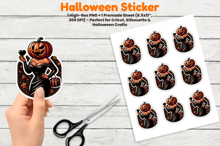 Halloween Pumpkin Head Suit Sticker Sublimation PNG