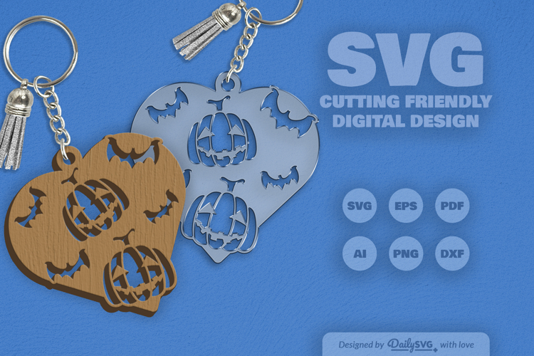 Halloween Pumpkin Heart Keychain SVG