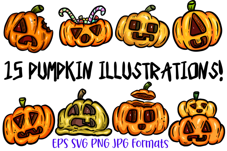 15 Halloween Pumpkin Clipart Cute Jack O’ Lantern Bundle PNG