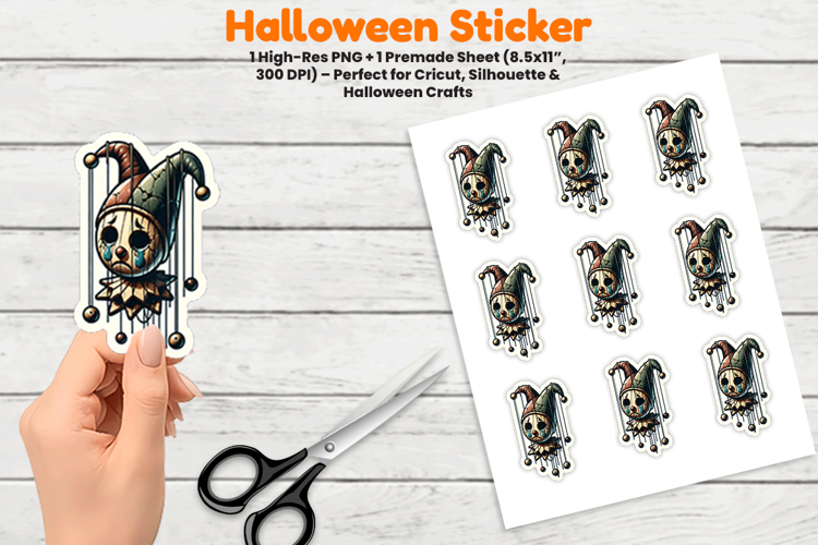 Halloween Pumpkin Jester Sticker Sublimation Design PNG