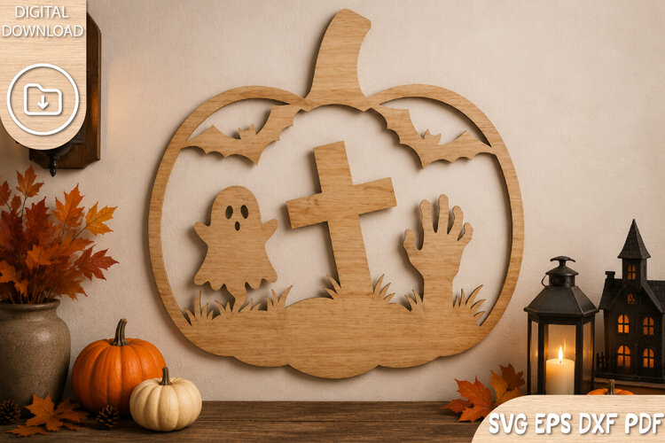 Halloween Pumpkin Laser Cut SVG example image 1
