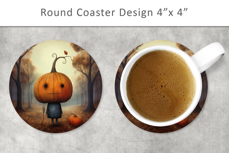 Halloween round coaster, pumpkin coaster example image 1