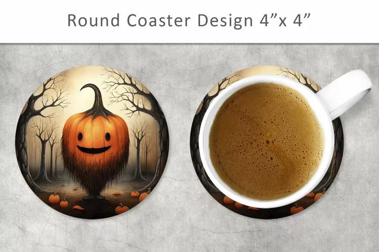 Pumpkin round coaster, Halloween coaster