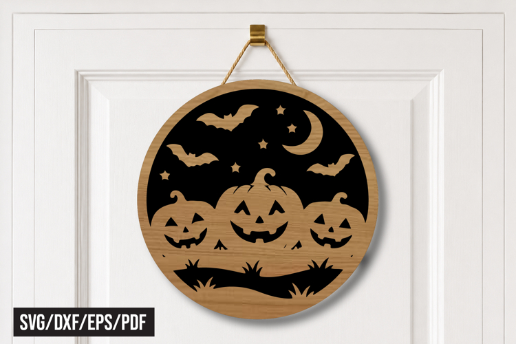 Halloween Pumpkin Round Door Hanger Laser Cut