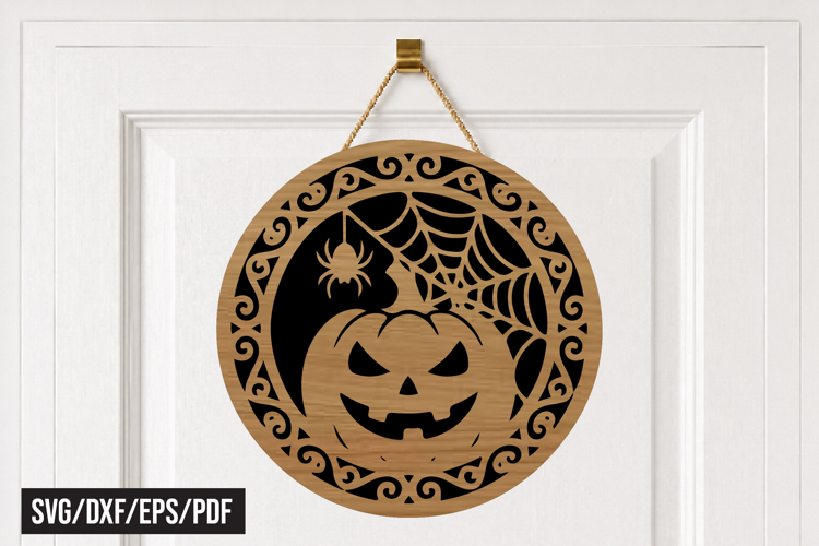 Halloween Pumpkin Spider Web Round SVG