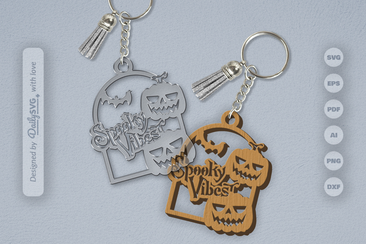 Halloween Pumpkin Spooky Vibes Keychain SVG