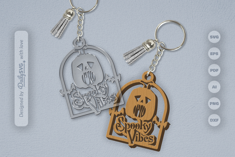 Halloween Pumpkin Spooky Vibes Keychain SVG